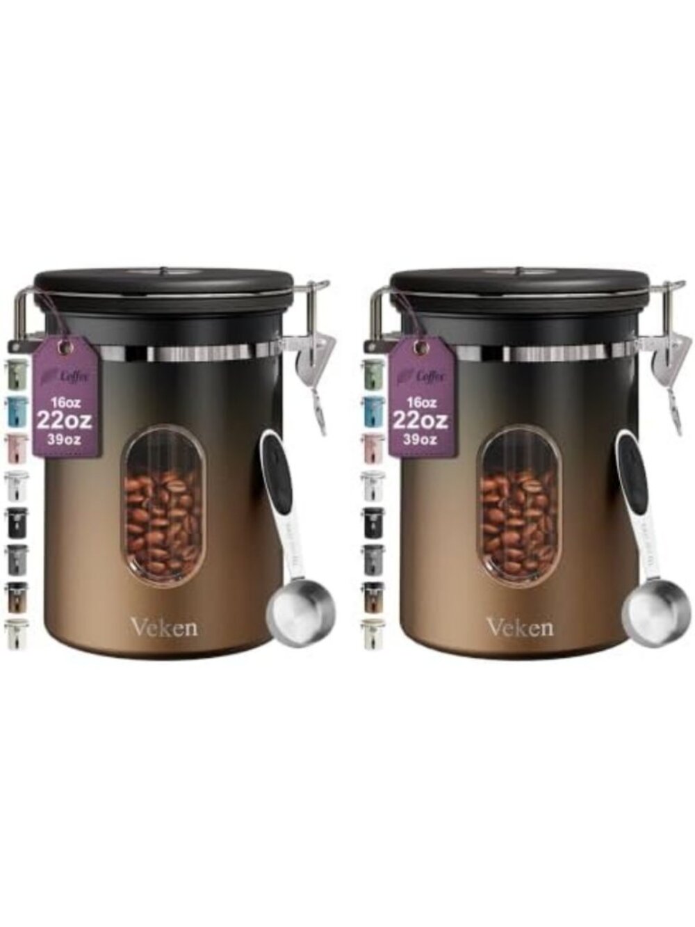 Veken Coffee Canister with Window, Airtight Stainless Steel Container,Date